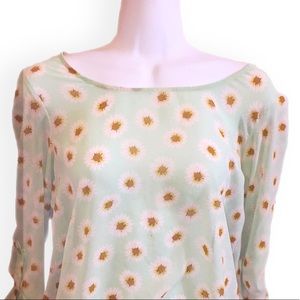 Teal caged back sheer daisy blouse